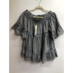NWT Solitaire Acid Wash off the Shoulder Tiered ruffle Top Size M